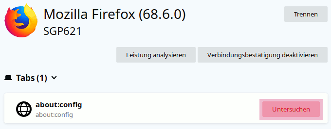 Firefox & Android-Firefox about:config-Tab debuggen