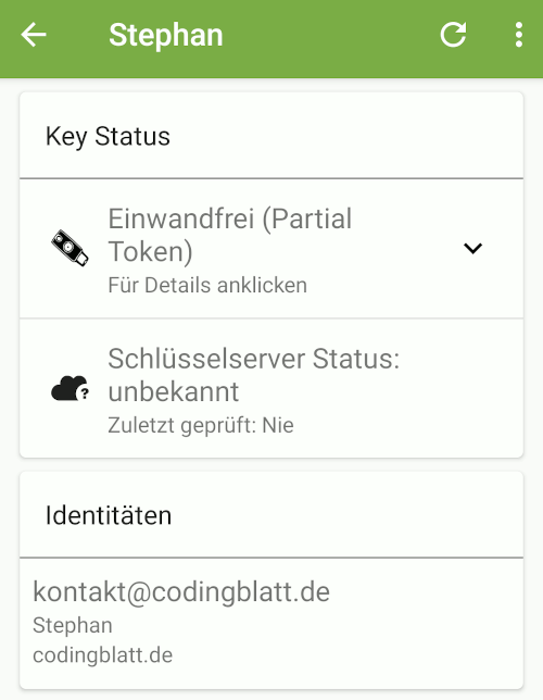 Android: OpenKeychain-Status - GPG-SubKeys vom YubiKey