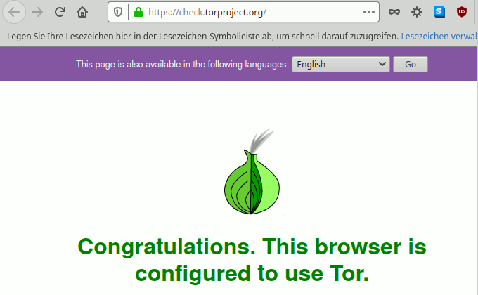 Tor-Webseite zum Überprüfen, ob Tor-Verbindung hergestellt