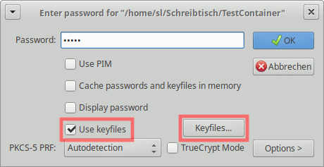 VeraCrypt: YubiKey-Schlüsseldatei auswählen