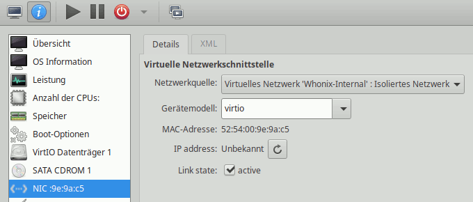 Virtual Machine Manager: Ubuntu-VM - Gateway-Netwerk konfigurieren
