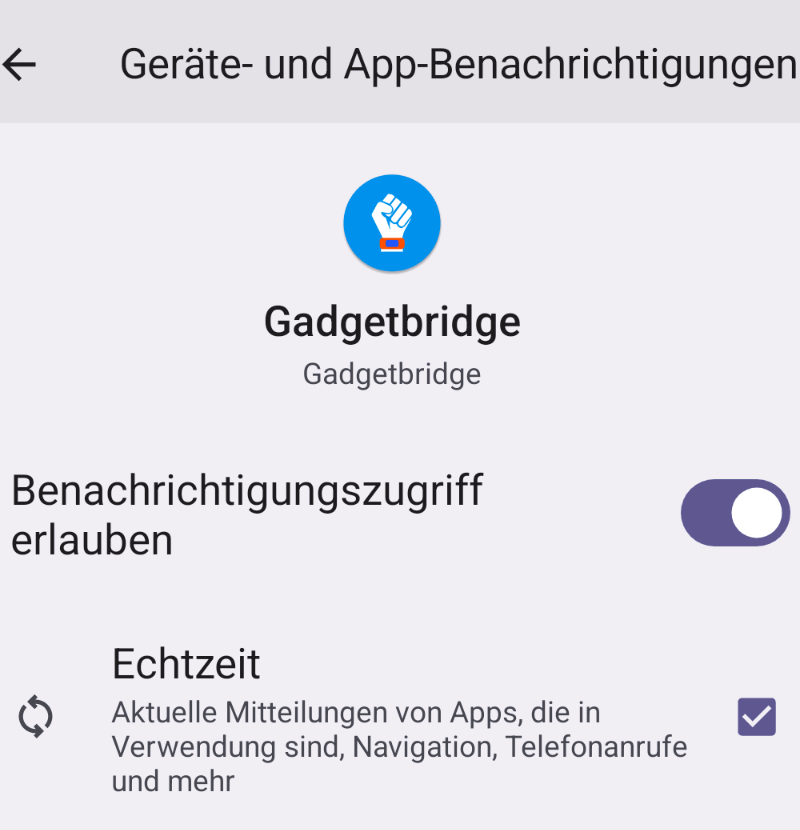 Gadgetbridge: Benachrichtigungseinstellungen