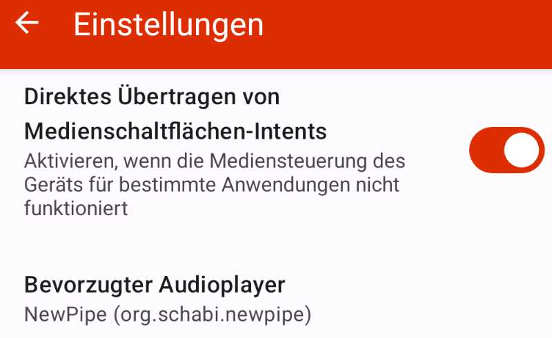 Gadgetbridge: NewPipe als Standard-Musik-Player auswählen