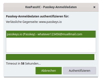 KeePassXC: Passkeys zum Anmelden verwenden