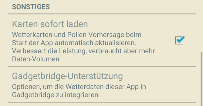 Kleine Wettervorschau Deutschland: Gadgetbridge-Unterstützung aktivieren